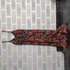 American Eagle Women's Black, Pink & Green Tropical Floral Print Jumpsuit Small